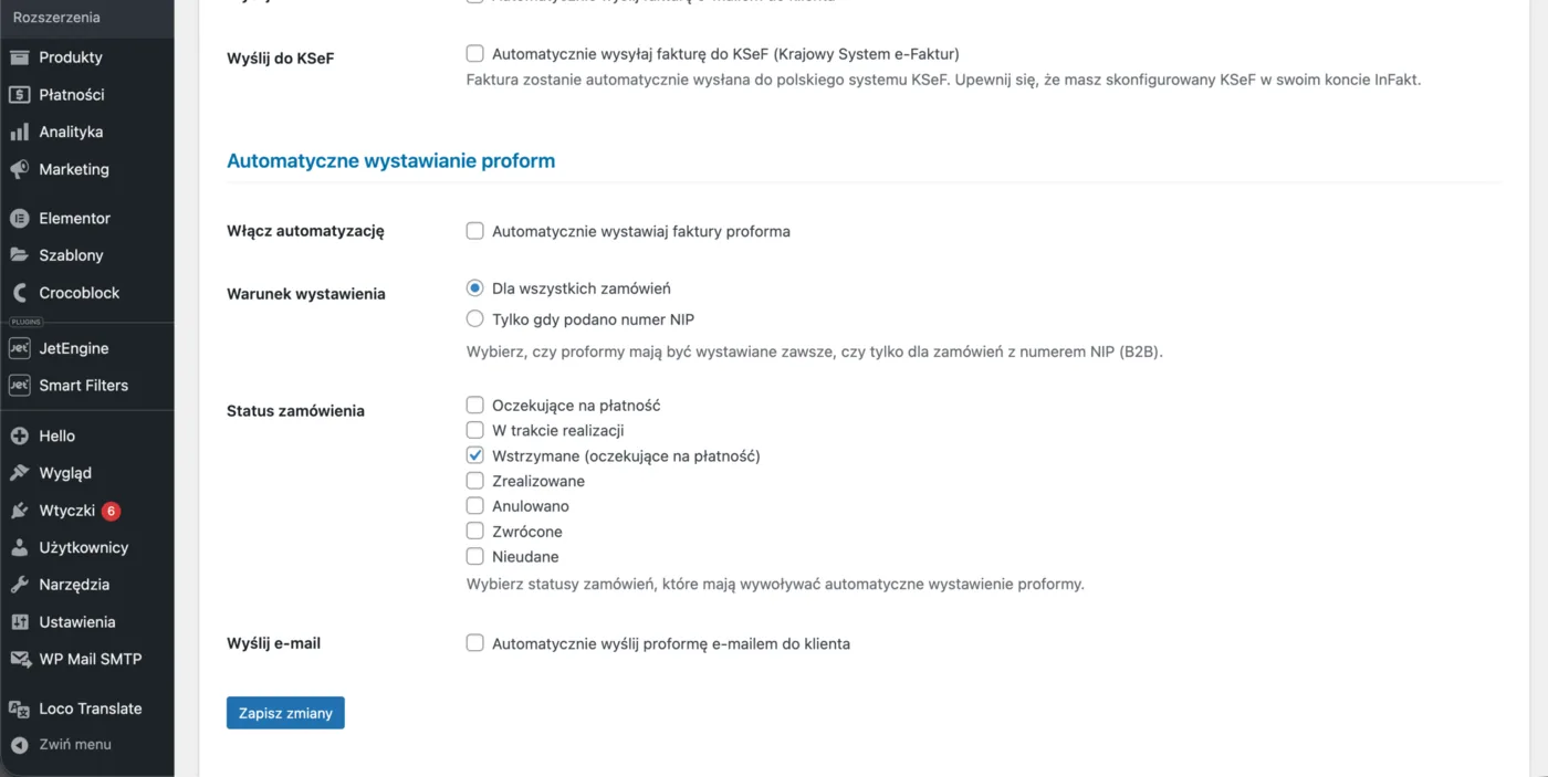 Automatyczne wystawianie faktur proforma po zmianie statusu zamówienia
